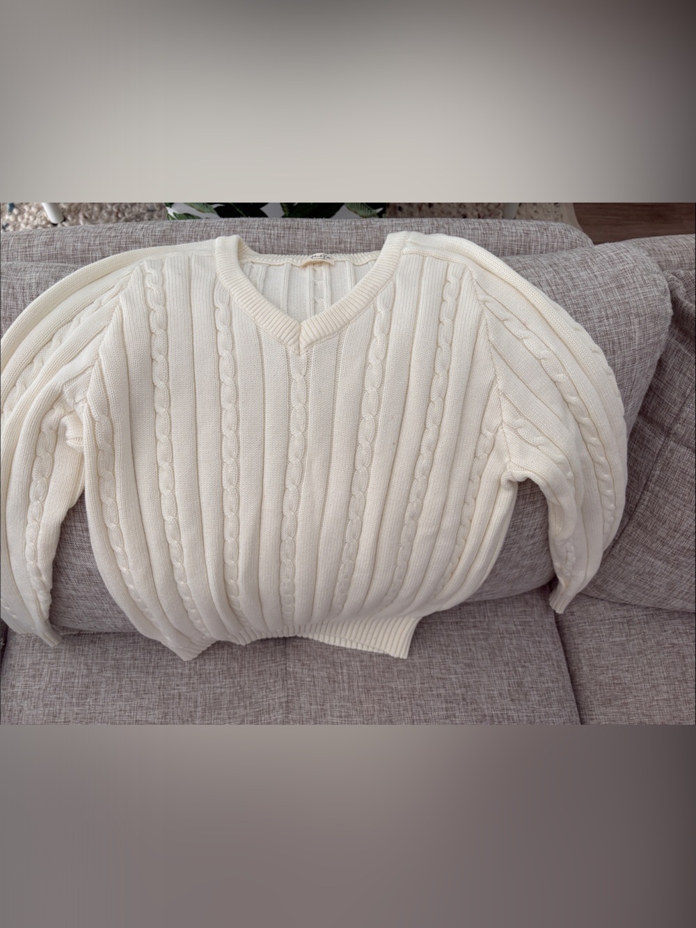 Brandy Melville Off-White Cable V-Neck Sweater